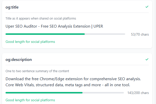 Open Graph preview in Uper SEO Auditor